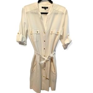 White and Gold Sharangano Shirt Dress, Sz 14